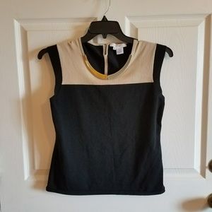 Per Se black beige sleeveless top gold collar sz M
